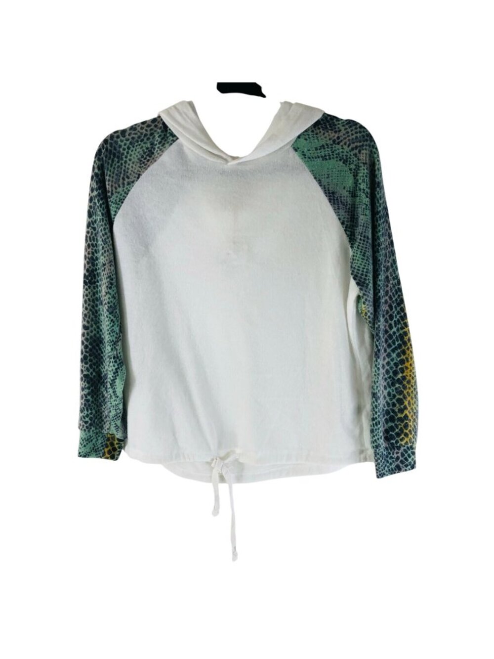 Poof Womens Hoodie Pullover Fleece Soft Snake Print Green White Size M